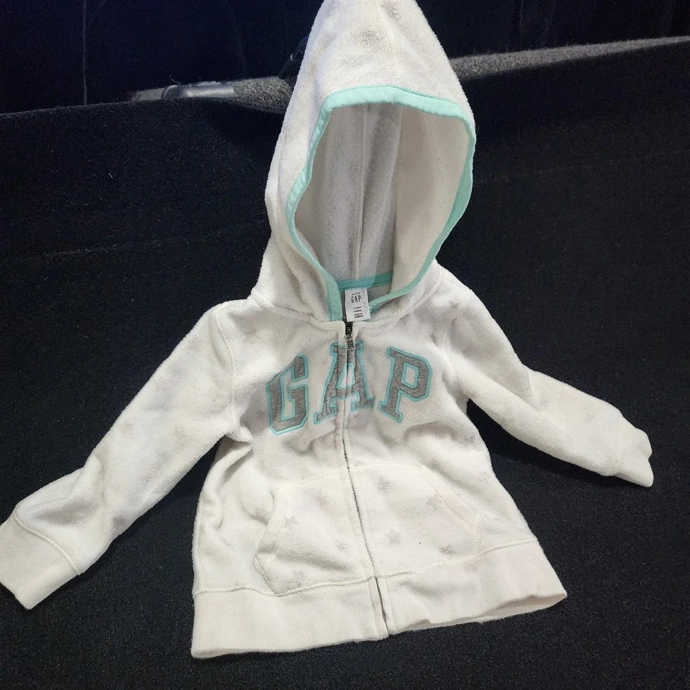 Baby Gap White Star‎ Fuzzy Fleece Zip Up Hoodie Jacket Toddler 2 Years